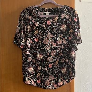H&M Black and Pink Floral Blouse